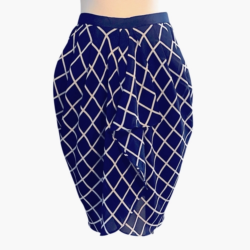 ANTHRO Elorie Navy and Cream Ruffle Detail Tulip Skirt Sz S